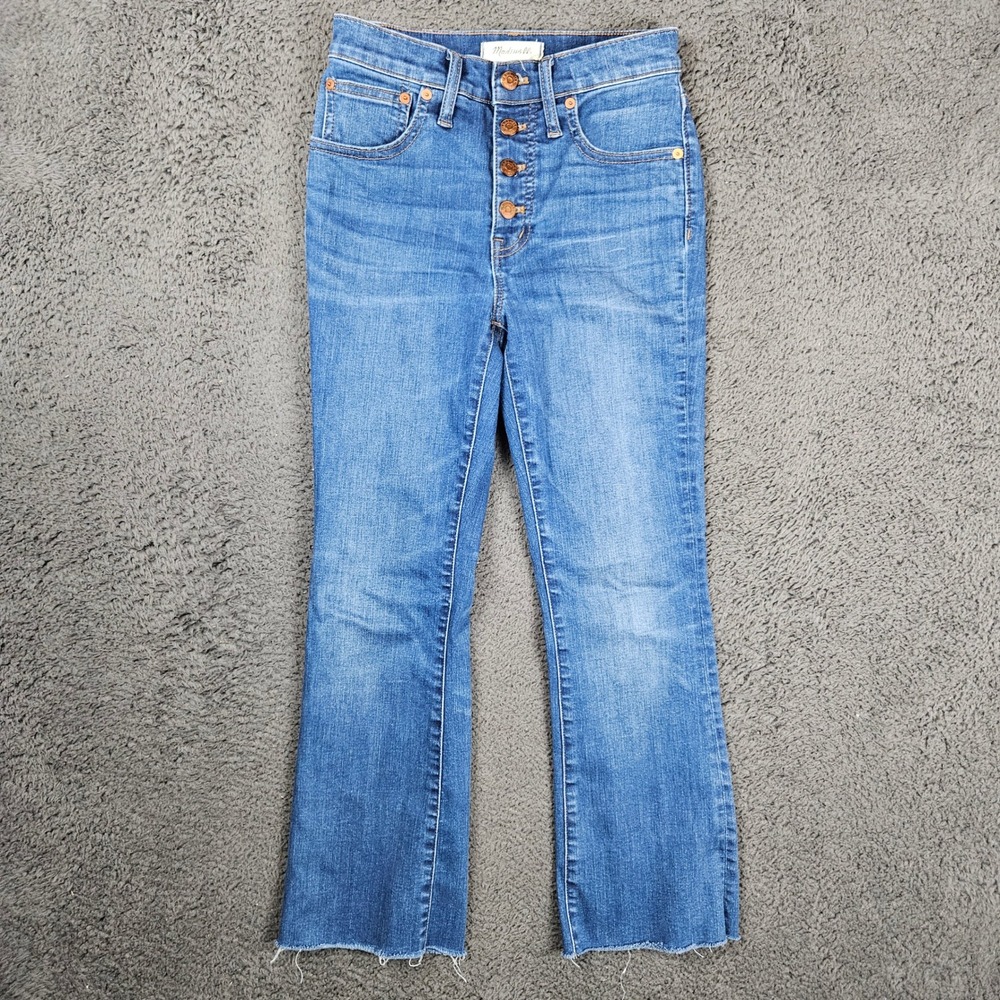 Madewell Cali Demi-Boot Jeans High Rise Button‎ Fly Raw Hem Blue AA587 Womens 25